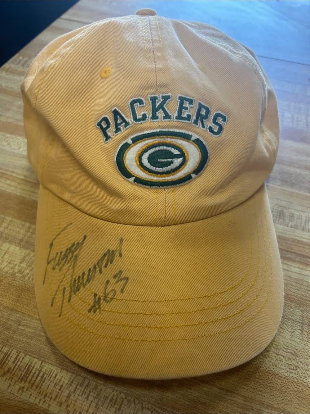Green Bay NFL Official Fuzzy Thurston Autographed Baseball Cap with Team Logo